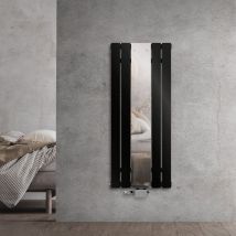 Luxebath - Radiatore a Pannello con Specchio Termosifone Moderno 450x1200 mm Calorifero Nero con Raccordo Centrale Multiblocco Universale Cromato