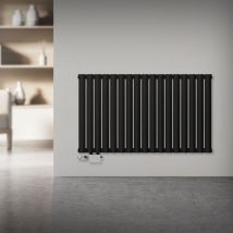 Luxebath - Radiatore a Pannello Doppio 600x1020 mm in Acciaio Nero Opaco con Set di Raccordo Universale e Termostato Cromato Calorifero Orizzontale