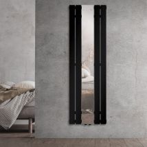 Luxebath - Radiatore a Pannello con Specchio 1600x450 mm Nero Opaco Radiatore di Design Calorifero per Bagno Attacco Centrale Termoarredo Verticale