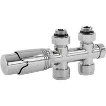 Set Collegamento Centrale per Radiatore Multiblocco Transversale Cromato Termostato 5 Livelli Idrosensore Filettatura di Collegamento 1/2' per