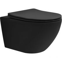 Luxebath - Wand wc Spülrandlos Schwarz matt, Tiefspüler Keramik Hänge wc lang 53,5 cm, Toilette ohne Spülrand mit Softclose-Klodeckel,