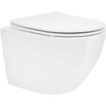Luxebath - wc Sospeso Senza Bordo Vaso in Ceramica Bianco Corto 49 cm Risciacquo Scarico Tornado con Sedile Softclose Water Sanitari per Bagno
