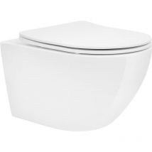 Wc Sospeso Senza Bordo Vaso in Ceramica Bianco Lungo 53,5 cm Risciacquo Scarico Tornado con Sedile Softclose Water Sanitari per Bagno Rivestimento