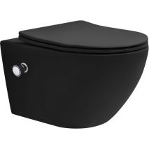 Luxebath - wc Suspendido con Función Bidé Negro de Cerámica, Inodoro Colgante 53,5cm Largo con Cierre Suave Descarga Profunda de Tornado para Baño,