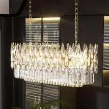 Luxueux Lustre Oval Cristal Transparent Brillant Design, 4 x E14 ampoules, Lampe à Suspension Réglable Décoration Classique pour Chambre, Salon,