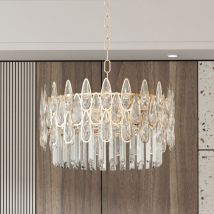 Luvodi - Luxueux Lustre Rond Cristal Transparent Brillant Design E14 Lampe à Suspension Réglable Décoration Classique pour Chambre Salon Salle à