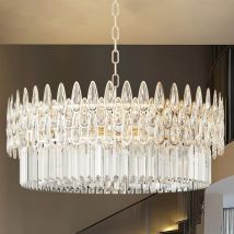 Luxueux Lustre Rond Cristal Transparent Brillant Design E14 Lampe à Suspension Réglable Décoration Classique pour Chambre Salon Salle à Manger