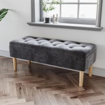 100CM Velvet Storage Ottoman Footstool Rubber Wooden Leg, Grey
