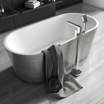 Luxury 1695x795 Silver Freestanding Bathtub with Polished Chrome Brass Mixer Tap Set