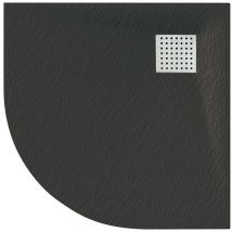 Gravity Bathrooms - Luxury 900 x 900mm Low Profile Textured Quadrant Shower Tray and Waste - Quad Black