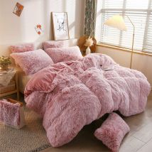 Luxury Faux Fur Shaggy Duvet Set - Pink Single