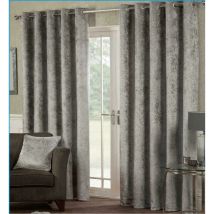 Luxury Modern Crushed Velvet Silver Fully Lined Ready Made Eyelet Ring Top Curtains 90x72 - Silver