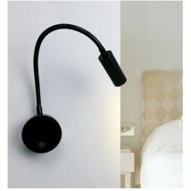 Amirror Smart Ug - Lámpara de lectura led de 3 w para mesita de noche, flexible, con forma de cisne (negra), luz de pared con interruptor, luz blanca