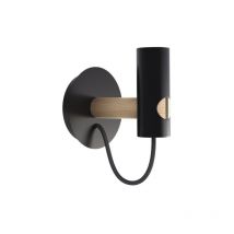 Xanlite - Luz de pared de espiga, madera natural y metal negro, E27 Base de xdatenonwb