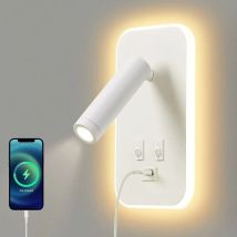 Ontway - Aplique led de pared, luz de lectura para mesita de noche con interruptor, puerto de carga usb, iluminación ambiental ajustable para