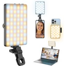 Jalleria - Luz led para selfies con clip, luz de fotos recargable de 120 led y 3 modos de iluminación ajustables, luz de video portátil con clip de