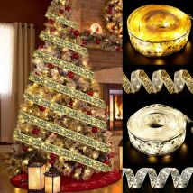 X guirnalda de luces led con cinta de árbol de Navidad con purpurina para decoración de árboles de Navidad - (luz cálida) Longitud: 10 m