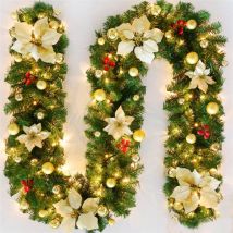 LYCXAMES - Weihnachtsgirlande mit Beleuchtung - 2,7 m Girlande Weihnachten - Weihnachtsdekoration mit 30 warmen LED-Lichtern für Treppen, Kamine,