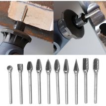 Lycxames - Wolframkarbid-Frässtift-Set für Dremel, 10-teilig, doppelschneidige Rotationsfräser mit 1/8-Zoll-Schaft zum Holzschnitzen, Gravieren,