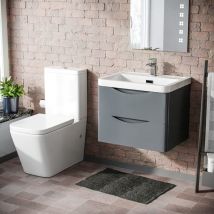 Nes Home - Lyndon 600mm Wall Hung Vanity Basin Unit & Square Rimless Close Coupled Toilet Grey