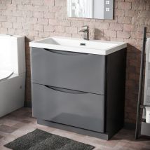 Nes Home - Merton Freestanding Modern 800mm mdf Steel Grey Basin Sink Vanity Unit