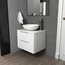 Merton White 600mm Bathroom Wall Hung Vanity Unit With Round Ceramic Countertop 405mm Basin