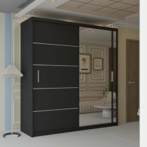 Sliding Wardrobes 4u - Lyon Double Sliding Door Wardrobe with Full-Length Mirror -Black 120cm