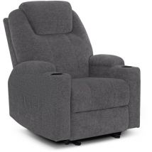 M MCombo Elektrisch Relaxsessel Massagesessel Fernsehsessel Liegefunktion Vibration Heizung 7061 neues Modell (Grau-Chenille)