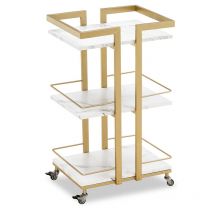 Mcombo - m Servierwagen mit Rollen, Küchenwagen Barwagen Metallgestell Weiß-Gold, Moderne Rollwagen Mehrzweckwagen mit 3 Ebenen, für Küche Bad