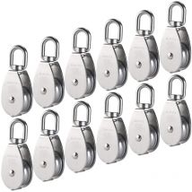 M15 304 Edelstahl-Einzelrolle, 15 mm Einzelrollen-Blockrolle, Kran-Drehhaken, glattes Drahtseil, Kabelbelastung 77 lbs/35 kg (12 Stück)