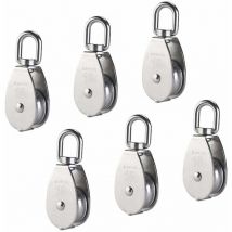 M15 Poulie Simple en Acier Inoxydable 304, 15MM Seul Poulies Bloc Rouleau, Grue Pivot Crochet Lisse Fil Corde Câble Chargement 77lbs/35Kg (6 Pièces)