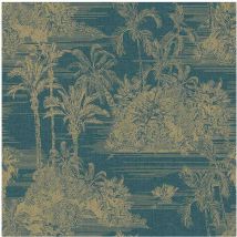 Dutch Wallcoverings - 8242 - Vinyl sur Intissé Jungle Toile De Jouy Bleu