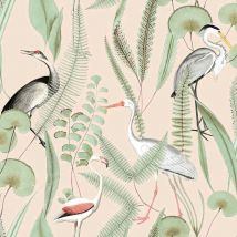Dutch Wallcoverings - Papier peint Flamingo Crème et menthe