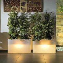 Tekcnoplast - Jardinera De Resina luminosa Lampara Rectangular 90X30 cm mod. Flowerpot Top Led Led multicolor con batería solar