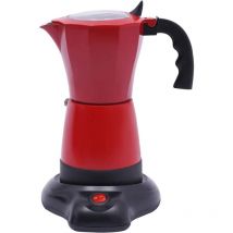 Machine à expresso électrique, cafetière, cafetière, camping, moka, 6 tasses de café (300 ml) fait un véritable café italien (rouge)