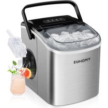 Euhomy - Machine à Glaçons Machine à Glaçon, 12kg en 24h, 9 Glaçons en 8 minutes, Acier Inoxydable, Machine a glacon Performante avec Poignée de