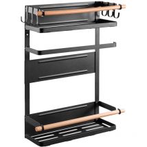 Maclean MC-910 - Mensola magnetica per frigorifero, con porta rotolo e 6 ganci rimovibili, Portaspecie, Mensola da apprendere, Organizzer portata