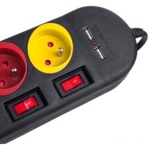 Mac Lean - Maclean MCE229 b Alargador Regleta de Enchufes Cable de Prolongación de 4 Tomas + 2xUSB con Interruptores, 250VAC/10A, 2,1A 5V, 1,5m