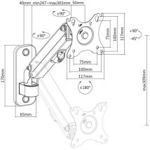 Maclean Monitorwandhalterung, 17-27'', 7kg max, Gasfeder, MC-458