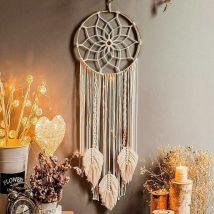 Macrame Dream Catcher Wall Decor Hand Woven Wall Art Bohemian Home Decor Tassel Wall Hangings Metallic Circle Beige,93×25CM