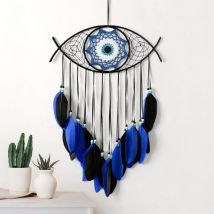 Longziming - Macrame Evil Eye Dream Catcher Hand Woven White Feathers Dreamcatcher Wall Hanging Home Decoration Ornament Blessing Festival Gift