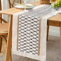 Macrame Table Runner Bohemian Style Pom Poms Hand Woven Cotton Burlap Rustic Style Kitchen Dining Room Table Runner(30X180cm)