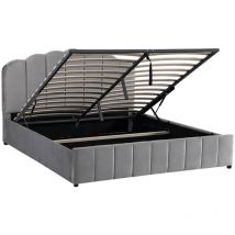 Mobilier Deco - madala - Lit coffre 140x190 cm en velours gris
