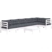 Minkurow - Muebles de jardín 7 pzas con cojines blanco madera de pino vidaXL