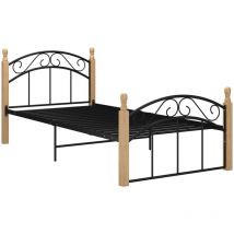 Minkurow - Estructura cama sin colchón metal madera roble negro 90x200 cm vidaXL