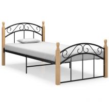 Minkurow - Estructura de cama,Cama industrial metal y madera maciza de roble 90x200 cm vidaXL