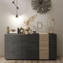 Toscohome - Madia 181cm con 2 ante e 3 cassetti colore titanio e rovere kadiz - Sabry