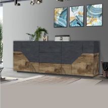 Montefioredesign - Madia 4 ante e 3 cassetti linea Galassia in finitura effetto Pietra e Acero Pereira