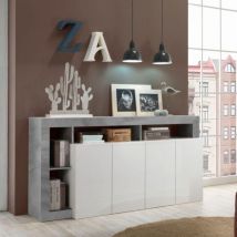 Montefioredesign - Madia 4 ante linea Frame in Bianco Lucido e Cemento - bianco lucido