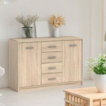 Toscohome - Madia con 2 ante e 4 cassetti stile scandinavo colore rovere sonoma 119x84H cm - Norwi
